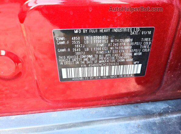 4S4BSENC9G3290620 2016 SUBARU OUTBACK Темно-бордовый Вид подкапотного пространства
