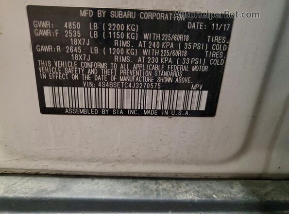 4S4BSETC4J3270575 2018 SUBARU OUTBACK White 