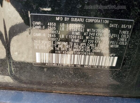 4S4BSETC6K3362806 2019 SUBARU OUTBACK Black 
