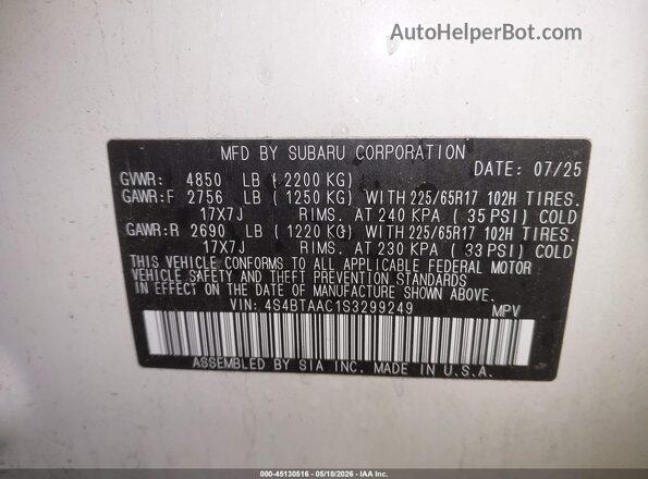 4S4BTAAC1S3299249 2025 SUBARU OUTBACK Белый Вид подкапотного пространства
