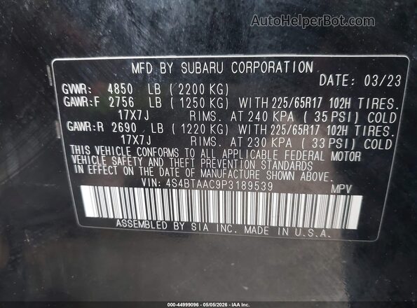 4S4BTAAC9P3189539 2023 SUBARU OUTBACK Black Вид підкапотного простору