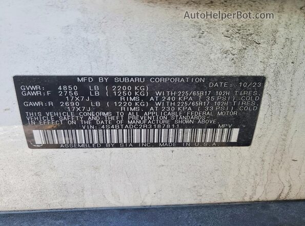 4S4BTADC2R3187811 2024 SUBARU OUTBACK White 