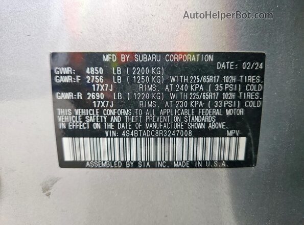 4S4BTADC8R3247008 2024 SUBARU OUTBACK Silver 