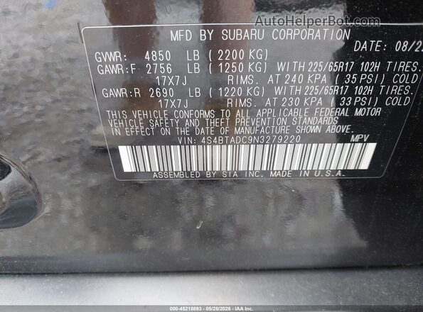 4S4BTADC9N3279220 2022 SUBARU OUTBACK Черный 