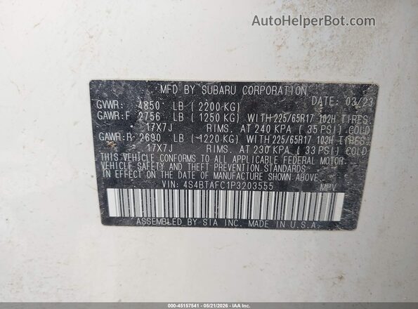 4S4BTAFC1P3203555 2023 SUBARU OUTBACK White Engine compartment view