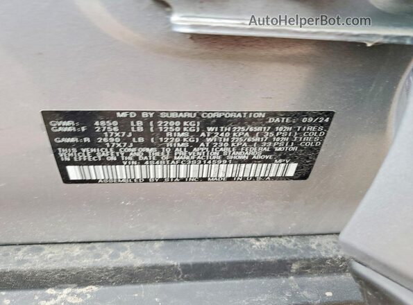 4S4BTAFC3S3145991 2025 SUBARU OUTBACK Gray Vista de la etiqueta del VIN