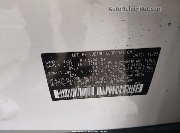4S4BTALC0P3140792 2023 SUBARU OUTBACK White Շարժիչի բաժամունքի տեսք