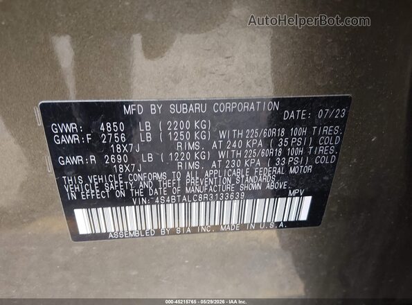 4S4BTALC8R3133639 2024 SUBARU OUTBACK Green Շարժիչի բաժամունքի տեսք