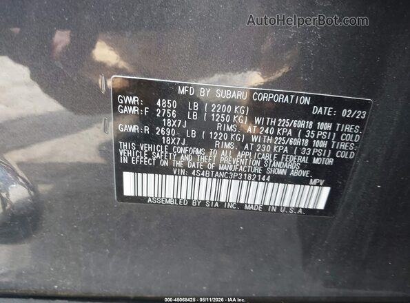 4S4BTANC3P3182144 2023 SUBARU OUTBACK Gray 