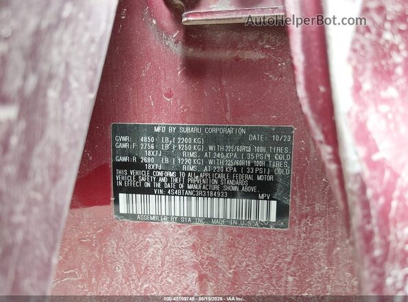 4S4BTANC3R3184933 2024 SUBARU OUTBACK Red Vista del compartimento del motor