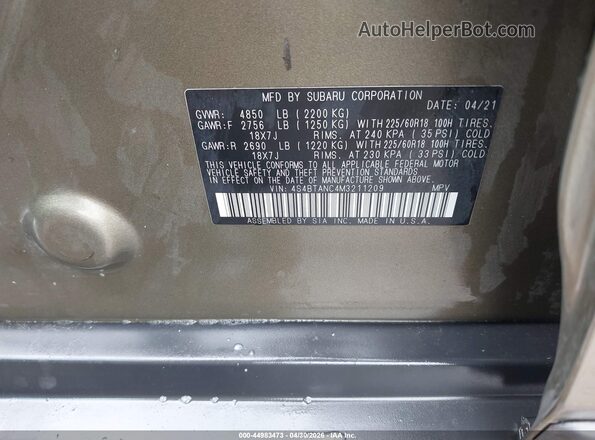4S4BTANC4M3211209 2021 SUBARU OUTBACK Green 