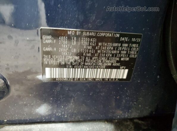 4S4BTANC5R3192306 2024 SUBARU OUTBACK Blue VIN sticker view