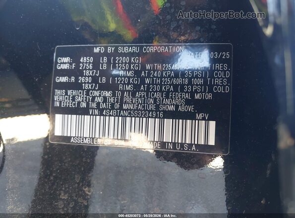 4S4BTANC5S3234916 2025 SUBARU OUTBACK Black Вид підкапотного простору