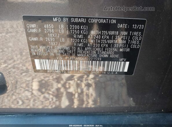 4S4BTANC6R3221599 2024 SUBARU OUTBACK Gray 