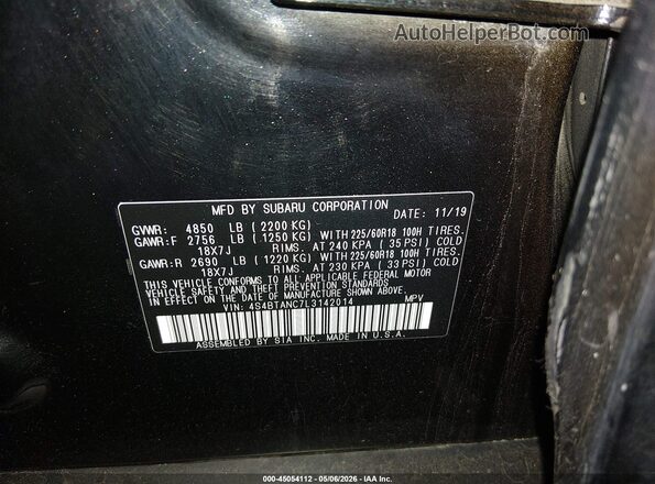 4S4BTANC7L3142014 2020 SUBARU OUTBACK Черный Вид подкапотного пространства