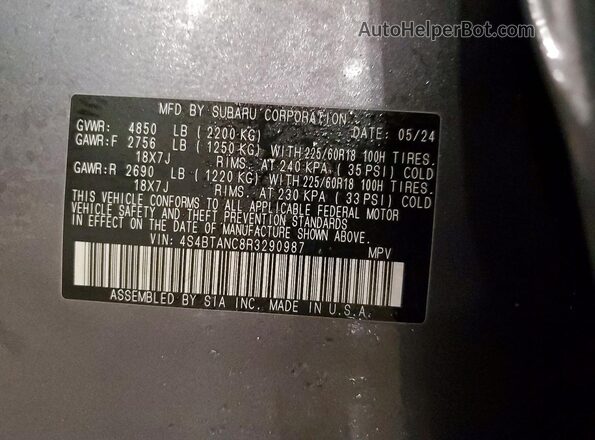 4S4BTANC8R3290987 2024 SUBARU OUTBACK Серый 