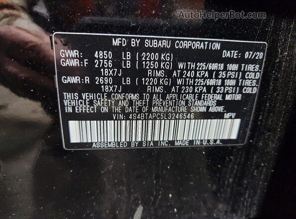 4S4BTAPC5L3246546 2020 SUBARU OUTBACK Черный Вид подкапотного пространства