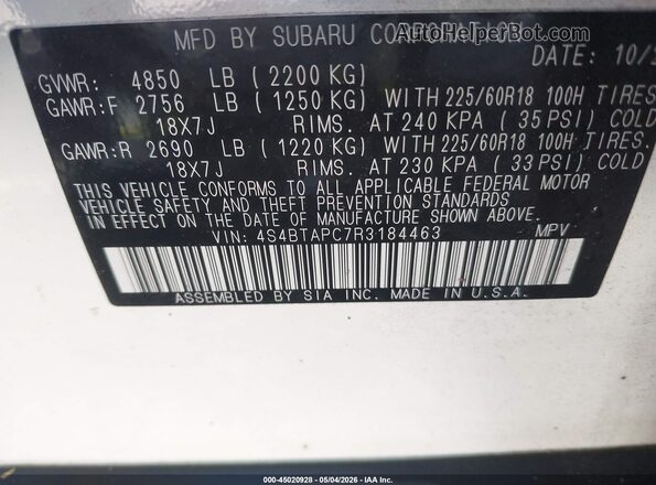 4S4BTAPC7R3184463 2024 SUBARU OUTBACK White Engine compartment view