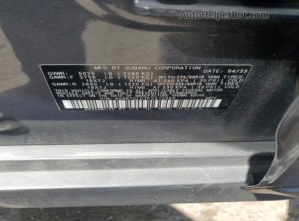 4S4BTGLD7P3213989 2023 SUBARU OUTBACK Gray VIN sticker view