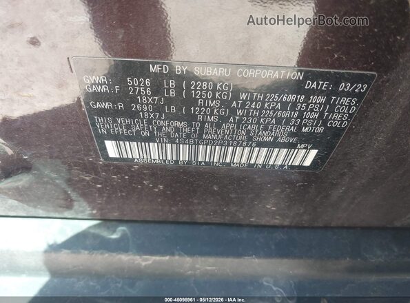 4S4BTGPD2P3187876 2023 SUBARU OUTBACK Maroon Engine compartment view