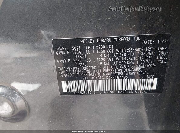 4S4BTGUD4S3167495 2025 SUBARU OUTBACK Gray Engine compartment view