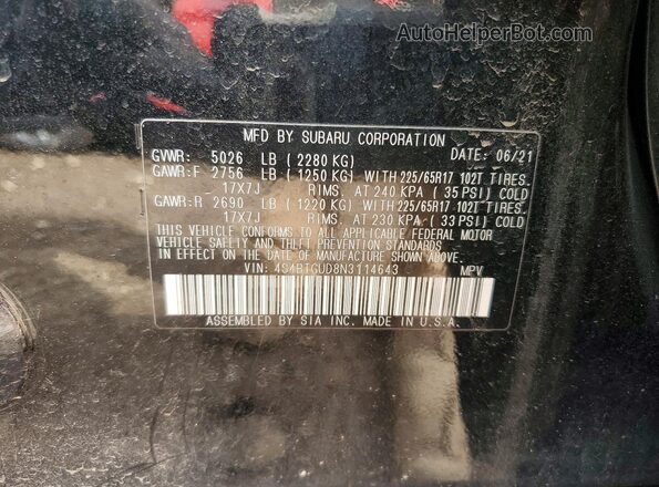 4S4BTGUD8N3114643 2022 SUBARU OUTBACK Black Շարժիչի բաժամունքի տեսք
