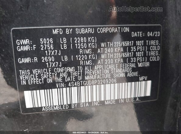 4S4BTGUD8P3209206 2023 SUBARU OUTBACK Black Вид підкапотного простору
