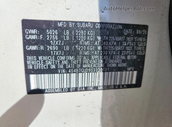 4S4BTGUD9S3320131 2025 SUBARU OUTBACK White 