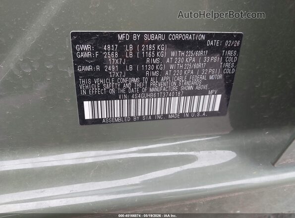 4S4GUHB61T3740187 2026 SUBARU CROSSTREK Green Շարժիչի բաժամունքի տեսք