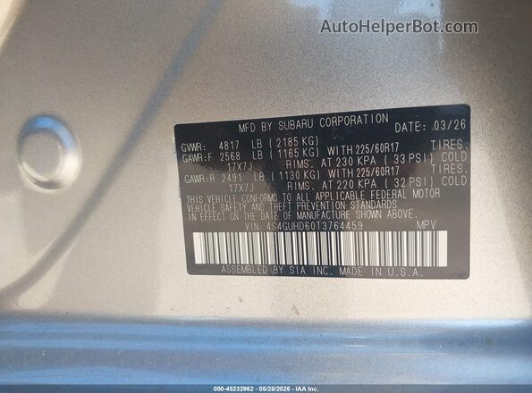 4S4GUHD60T3764459 2026 SUBARU CROSSTREK Silver 
