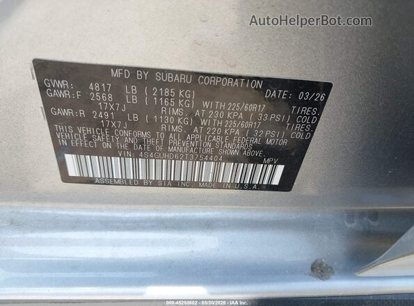 4S4GUHD62T3754404 2026 SUBARU CROSSTREK Silver 