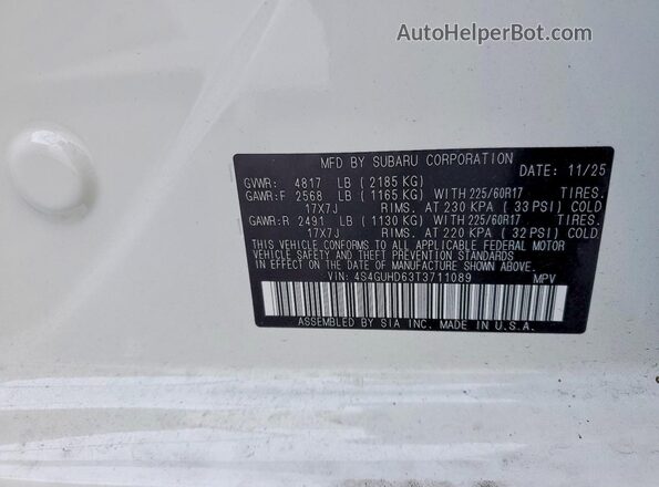 4S4GUHD63T3711089 2026 SUBARU CROSSTREK White Widok wnętrza 360 stopni
