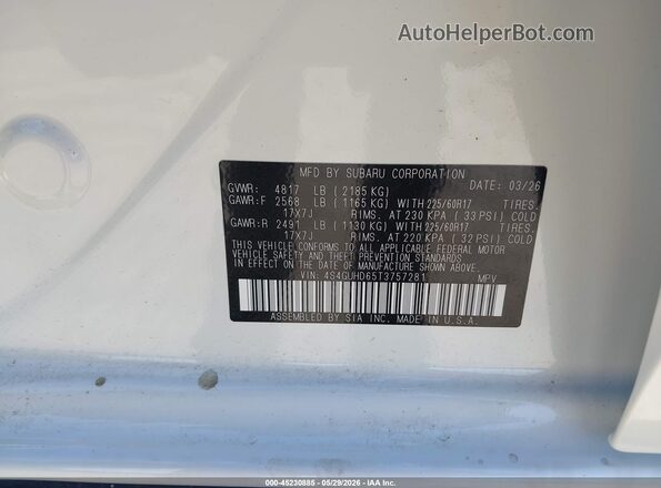 4S4GUHD65T3757281 2026 SUBARU CROSSTREK White Widok komory silnika