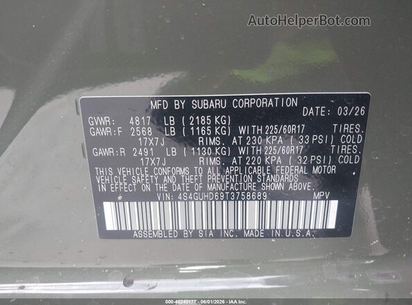4S4GUHD69T3758689 2026 SUBARU CROSSTREK Green Engine compartment view