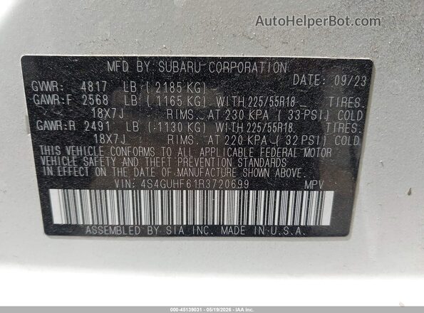 4S4GUHF61R3720699 2024 SUBARU CROSSTREK White ძრავის განყოფილების ხედი