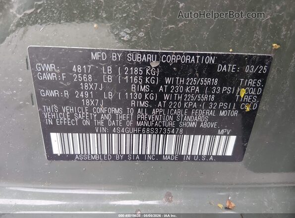 4S4GUHF68S3735478 2025 SUBARU CROSSTREK Green 