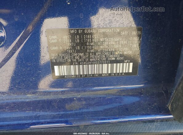 4S4GUHF68S3773311 2025 SUBARU CROSSTREK Blue 