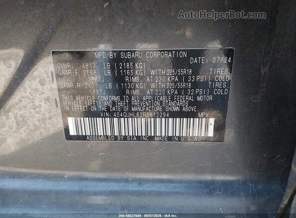 4S4GUHL62R3812294 2024 SUBARU CROSSTREK Gray Widok komory silnika