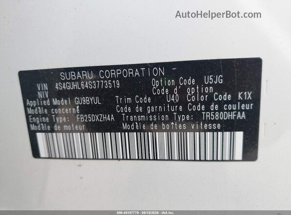 4S4GUHL64S3773519 2025 SUBARU CROSSTREK White Вид підкапотного простору