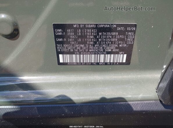 4S4GUHL6XT3750795 2026 SUBARU CROSSTREK Green Engine compartment view