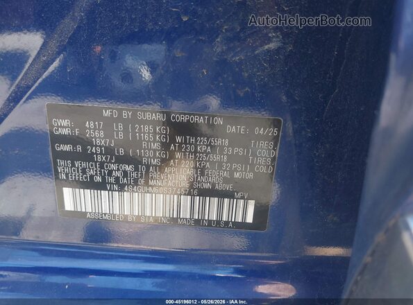 4S4GUHM60S3745716 2025 SUBARU CROSSTREK Blue Vista del compartimento del motor