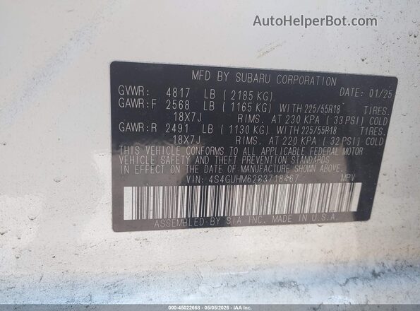 4S4GUHM62S3718467 2025 SUBARU CROSSTREK White Widok komory silnika