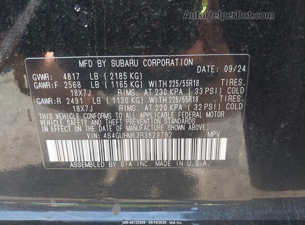 4S4GUHM63R3829782 2024 SUBARU CROSSTREK Black Vista del compartimento del motor