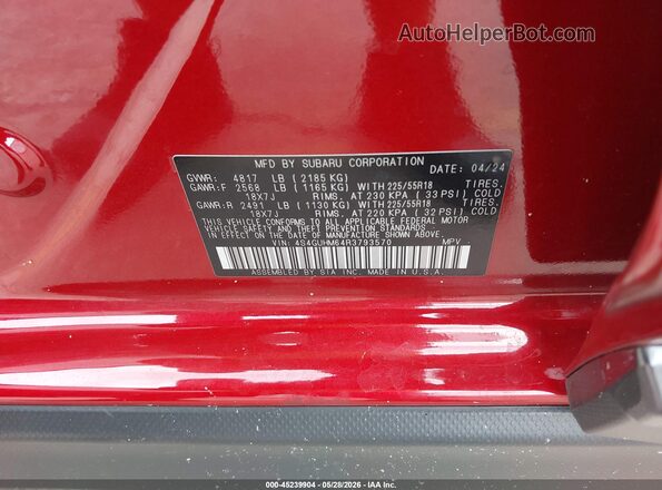 4S4GUHM64R3793570 2024 SUBARU CROSSTREK Maroon ძრავის განყოფილების ხედი