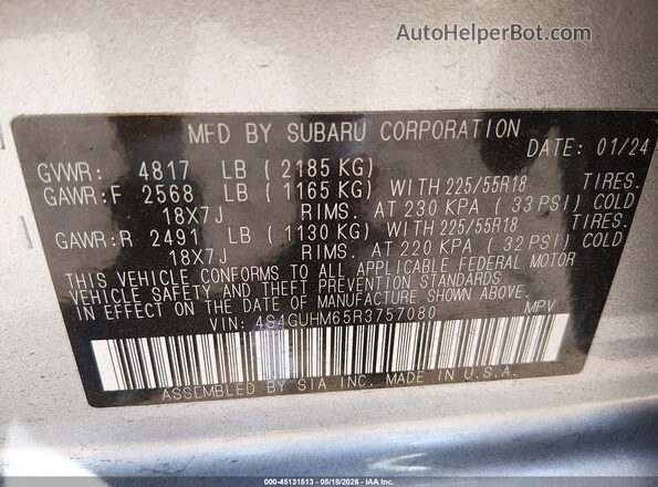 4S4GUHM65R3757080 2024 SUBARU CROSSTREK Silver Engine compartment view
