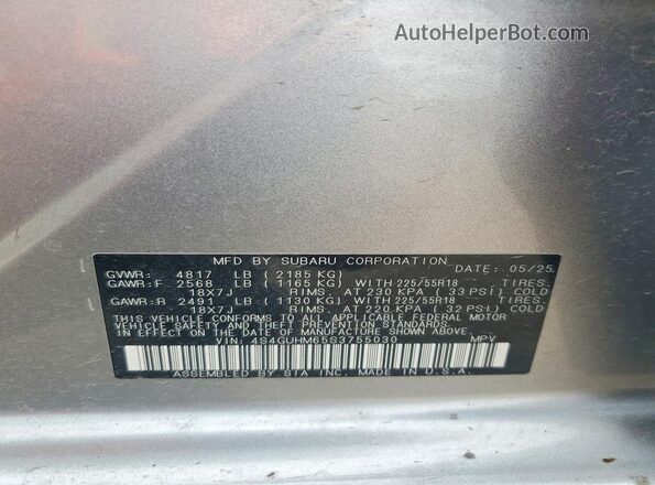 4S4GUHM65S3755030 2025 SUBARU CROSSTREK Silver Vista de la etiqueta del VIN