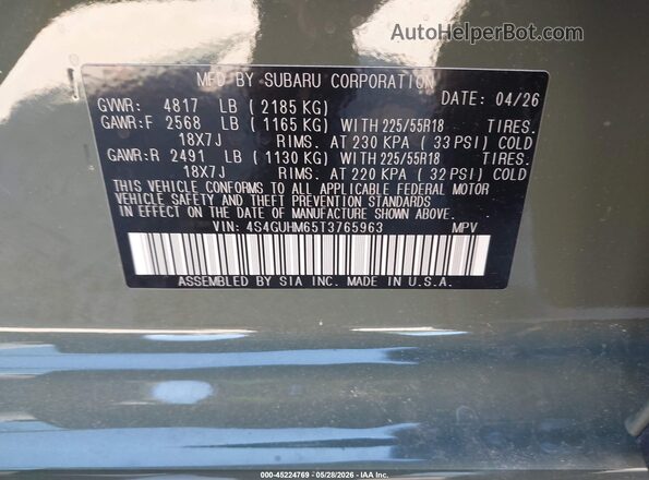 4S4GUHM65T3765963 2026 SUBARU XVC Green 