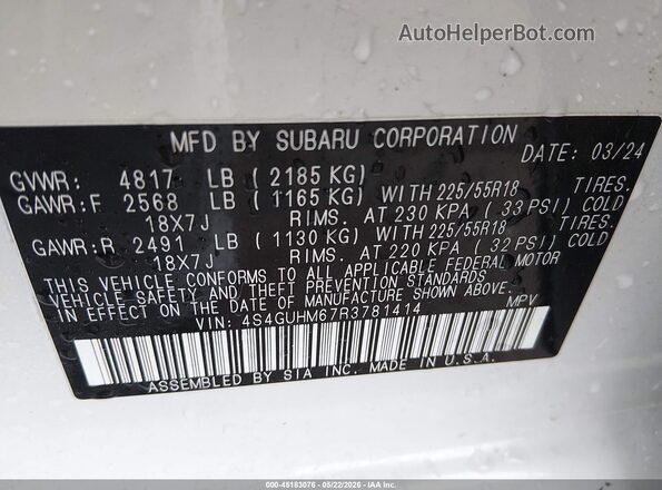 4S4GUHM67R3781414 2024 SUBARU CROSSTREK White Widok komory silnika