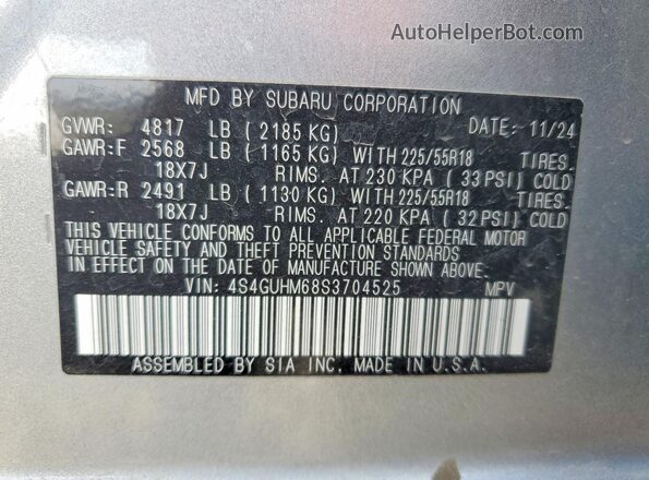 4S4GUHM68S3704525 2025 SUBARU CROSSTREK Silver Vista del compartimento del motor