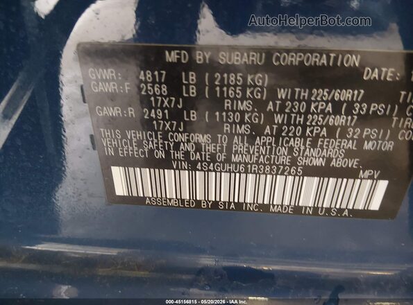4S4GUHU61R3837265 2024 SUBARU CROSSTREK Blue Widok komory silnika